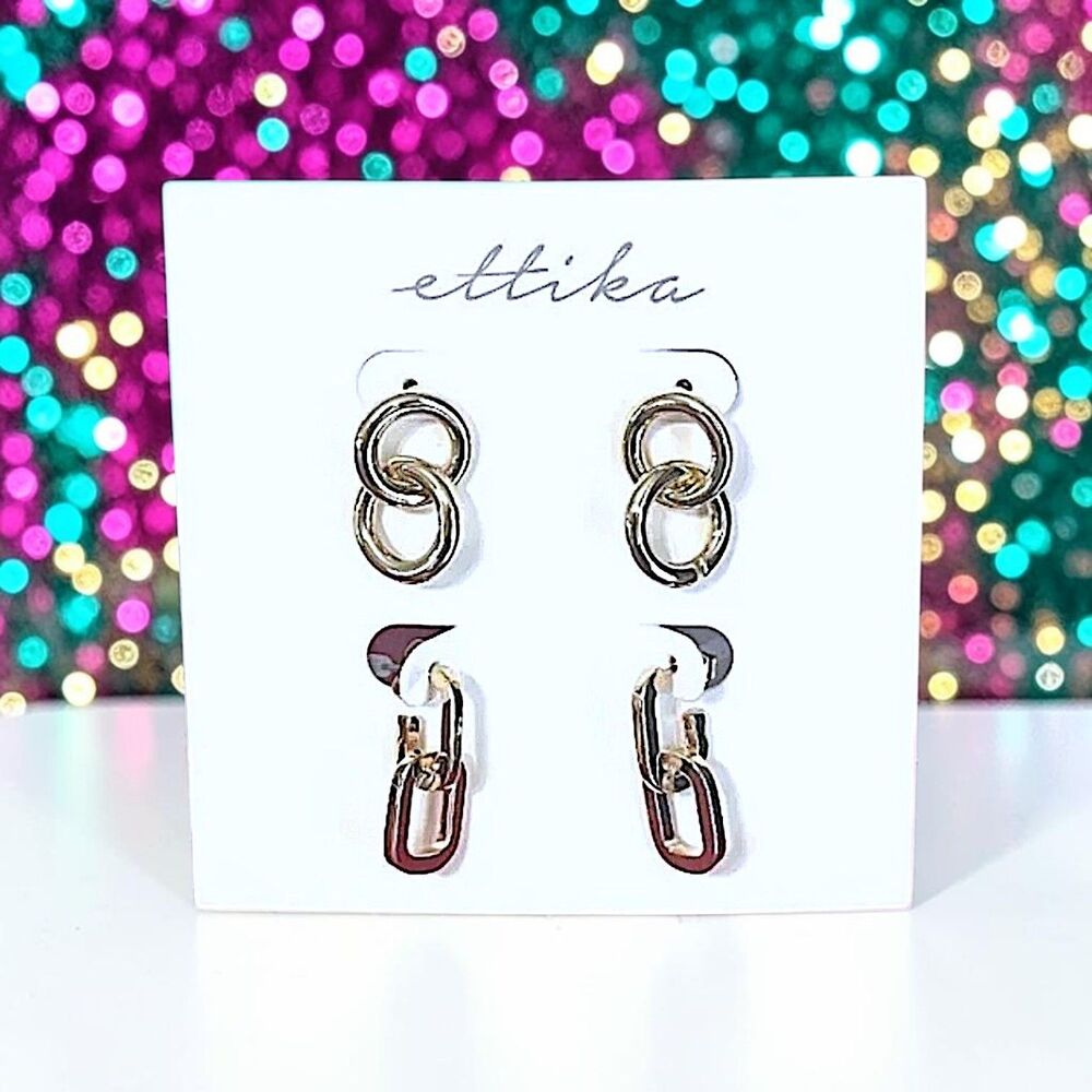 ETTIKA Small Golden Link Earrings 18k Gold-plated Brand New With Tags RV $45